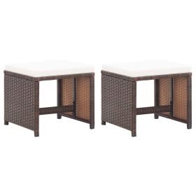 Patio Stools 2 pcs with Cushions Poly Rattan Brown