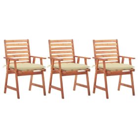 Patio Dining Chairs 3 pcs with Cushions Solid Acacia Wood