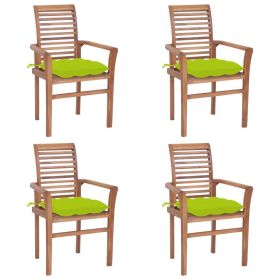 Dining Chairs 4 pcs with Bright Green Cushions Solid Teak Wood
