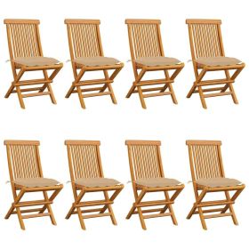 Patio Chairs with Beige Cushions 8 pcs Solid Teak Wood