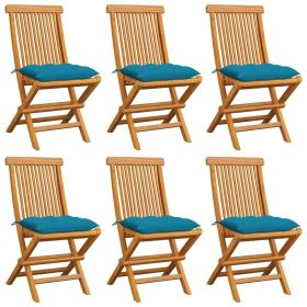 Patio Chairs with Light Blue Cushions 6 pcs Solid Teak Wood
