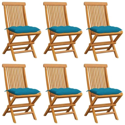 Patio Chairs with Light Blue Cushions 6 pcs Solid Teak Wood