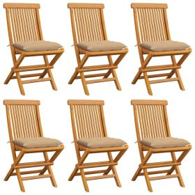 Patio Chairs with Beige Cushions 6 pcs Solid Teak Wood