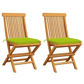 Patio Chairs with Bright Green Cushions 2 pcs Solid Teak Wood