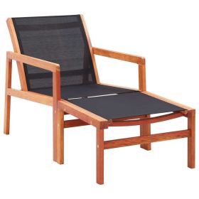Patio Chair with Footrest Solid Wood Eucalyptus and Textilene (Color: Black)