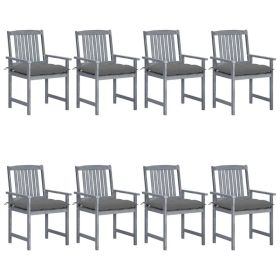 Patio Chairs with Cushions 8 pcs Solid Acacia Wood Gray (Color: Grey)