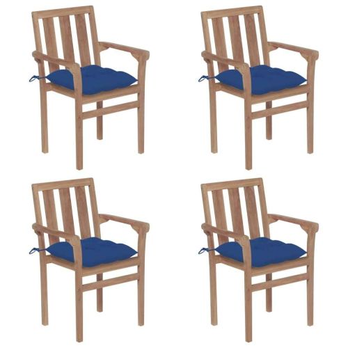 Stackable Patio Chairs with Cushions 4 pcs Solid Teak Wood