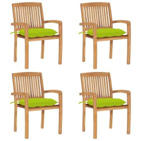 Stacking Patio Chairs with Cushions 4 pcs Solid Teak Wood (Color: Brown)