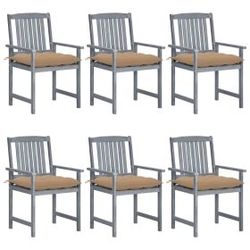 Patio Chairs with Cushions 6 pcs Solid Acacia Wood Gray (Color: gray)